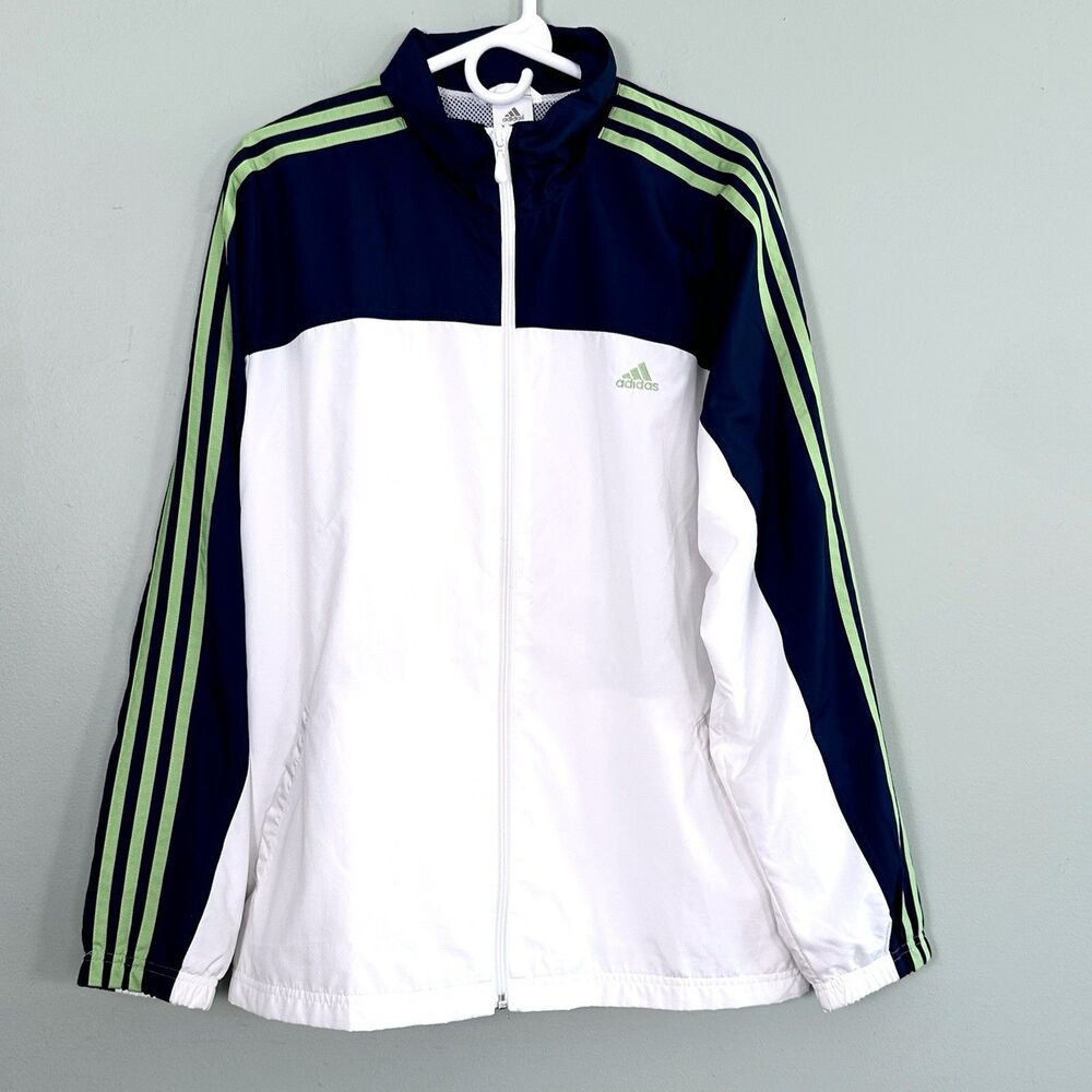 Vintage Adidas Windbreaker Mens Large Blue White Striped Track Jacket Skater Y2K